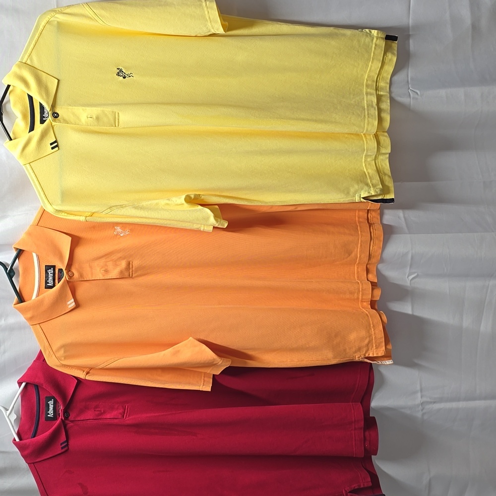 3-Ashworth Yellow/Red/Tangerine Golf Polo Shirtlarge ...(019)